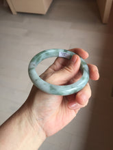 Load image into Gallery viewer, 58mm certified 100% natural Type A watermelon-rind green white Cool White Base with Misty Green Patches jadeite bangle PE33-2126
