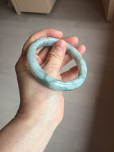 Load image into Gallery viewer, 58mm certified 100% natural Type A watermelon-rind green white Cool White Base with Misty Green Patches jadeite bangle PE33-2126
