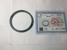 Load image into Gallery viewer, 56.5mm Certified Type A 100% Natural icy watery dark green/gray/black Guatemala skinny round cut Jadeite bangle PJ85-0601
