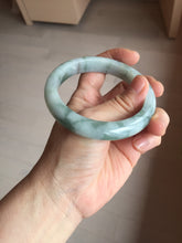 Load image into Gallery viewer, 58mm certified 100% natural Type A watermelon-rind green white Cool White Base with Misty Green Patches jadeite bangle PE33-2126

