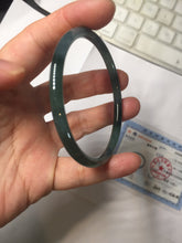 Load image into Gallery viewer, 56.5mm Certified Type A 100% Natural icy watery dark green/gray/black Guatemala skinny round cut Jadeite bangle PJ85-0601
