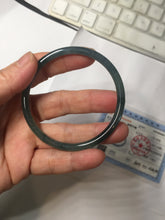 Load image into Gallery viewer, 56.5mm Certified Type A 100% Natural icy watery dark green/gray/black Guatemala skinny round cut Jadeite bangle PJ85-0601

