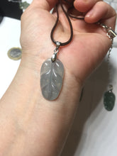 Load image into Gallery viewer, 100% natural type A icy watery light green blue gray Guatemala jadeite leaf pendant PD5

