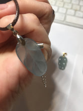 Load image into Gallery viewer, 100% natural type A icy watery light green blue gray Guatemala jadeite leaf pendant PD5

