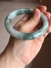 Load image into Gallery viewer, 59.2mm certified 100% natural Type A watermelon-rind green white Cool White Base with Misty Green Patches jadeite bangle PE32-2125
