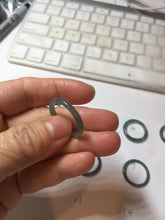 Load image into Gallery viewer, 18.3mm size 8 1/4 100% natural type A icy watery green/blue slim style Guatemala jadeite jade band ring group PE80
