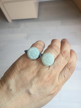 Load image into Gallery viewer, 100% natural type A light green/white carved flower with woven cord jadeite jade ring PC126
