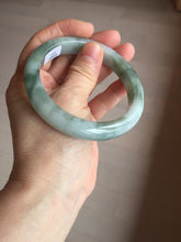 Load image into Gallery viewer, 59.2mm certified 100% natural Type A watermelon-rind green white Cool White Base with Misty Green Patches jadeite bangle PE32-2125

