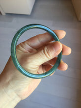 Load image into Gallery viewer, 59.2mm Certified Type A 100% Natural light green/blue/gray with flying snow Guatemala slim round cut Jadeite bangle PJ26-4318
