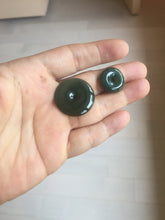 Load image into Gallery viewer, 24.2/116.7mmType A 100% Natural oily dark green/black/gray(老油青) Jadeite Jade Safety Guardian Button donuts couple pendant PC129
