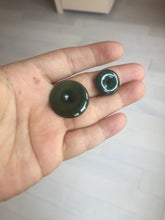 Load image into Gallery viewer, 24.2/116.7mmType A 100% Natural oily dark green/black/gray(老油青) Jadeite Jade Safety Guardian Button donuts couple pendant PC129
