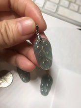 Load image into Gallery viewer, 100% natural type A icy watery light green gray Guatemala jadeite leaf pendant PD7
