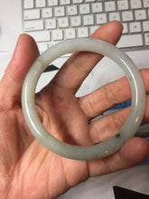 Load image into Gallery viewer, 56mm certified Type A 100% Natural white light green gray slim round cut Jadeite Jade bangle PB253-3715
