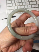 Load image into Gallery viewer, 56mm certified Type A 100% Natural white light green gray slim round cut Jadeite Jade bangle PB253-3715
