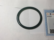 Load image into Gallery viewer, 49.5mm Certified Type A 100% Natural icy watery dark green/blue/gray Guatemala slim flat oval round cut Jadeite bangle PH21-2334
