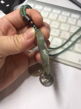 Load image into Gallery viewer, 100% Natural Type A Dark Green Yellow Carved Ancient Coins Four Season Bean Leaf Jadeite Jade Pendant PJ86
