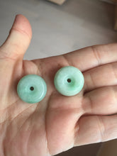 Load image into Gallery viewer, 20mm Type A 100% Natural Sunny green/white Jadeite Jade Safety Guardian Button donuts Pendant group PD10

