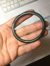 Load image into Gallery viewer, 49.5mm Certified Type A 100% Natural icy watery dark green/blue/gray Guatemala slim flat oval round cut Jadeite bangle PH21-2334
