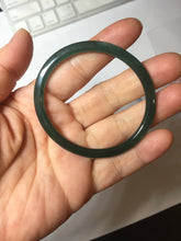 Load image into Gallery viewer, 49.5mm Certified Type A 100% Natural icy watery dark green/blue/gray Guatemala slim flat oval round cut Jadeite bangle PH21-2334
