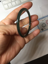 Load image into Gallery viewer, 49.5mm Certified Type A 100% Natural icy watery dark green/blue/gray Guatemala slim flat oval round cut Jadeite bangle PH21-2334

