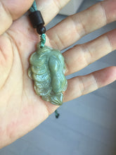 Load image into Gallery viewer, 100% Natural Type A Dark Green Yellow Carved Ancient Coins Four Season Bean Leaf Jadeite Jade Pendant PJ86
