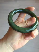 Load image into Gallery viewer, 55mm 100% Natural dark green(碧玉) black round cut nephrite Jade bangle HE104-0127

