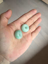 Load image into Gallery viewer, 20mm Type A 100% Natural Sunny green/white Jadeite Jade Safety Guardian Button donuts Pendant group PD10

