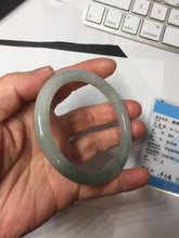 Load image into Gallery viewer, 54mm certified Type A 100% Natural white oily light green gray( 淡油青) slim round cut Jadeite Jade bangle PB254-3708
