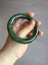 Load image into Gallery viewer, 55mm 100% Natural dark green(碧玉) black round cut nephrite Jade bangle HE104-0127
