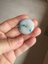 Load image into Gallery viewer, 26.9mm Type A 100% Natural white with green floating flowers Jadeite Safety Guardian Button donuts pendant PD11
