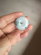 Load image into Gallery viewer, 26.9mm Type A 100% Natural white with green floating flowers Jadeite Safety Guardian Button donuts pendant PD11
