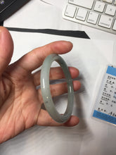 Load image into Gallery viewer, 54mm certified Type A 100% Natural white oily light green gray( 淡油青) slim round cut Jadeite Jade bangle PB254-3708
