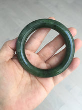 Load image into Gallery viewer, 55mm 100% Natural dark green(碧玉) black round cut nephrite Jade bangle HE104-0127
