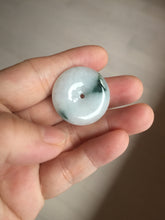Load image into Gallery viewer, 26.9mm Type A 100% Natural white with green floating flowers Jadeite Safety Guardian Button donuts pendant PD11
