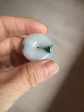 Load image into Gallery viewer, 26.9mm Type A 100% Natural white with green floating flowers Jadeite Safety Guardian Button donuts pendant PD11
