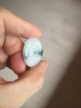 Load image into Gallery viewer, 26.9mm Type A 100% Natural white with green floating flowers Jadeite Safety Guardian Button donuts pendant PD11
