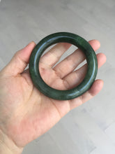 Load image into Gallery viewer, 55mm 100% Natural dark green(碧玉) black round cut nephrite Jade bangle HE104-0127
