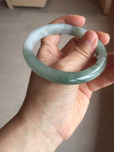 Load image into Gallery viewer, 57.5mm certified 100% natural Type A watermelon-rind green white Cool White Base with Misty Green Patches jadeite bangle PE18-2116

