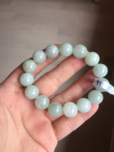 Load image into Gallery viewer, 12mm size 50-54mm 100% natural type A light green white jadeite jade beads bracelet AZ191
