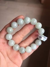 Load image into Gallery viewer, 12mm size 50-54mm 100% natural type A light green white jadeite jade beads bracelet AZ191
