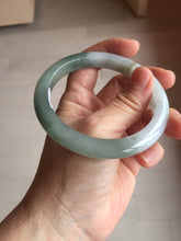 Load image into Gallery viewer, 57.5mm certified 100% natural Type A watermelon-rind green white Cool White Base with Misty Green Patches jadeite bangle PE18-2116

