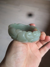 Load image into Gallery viewer, 53mm 100% natural light green/gray Quartzite (Shetaicui jade) 3D carved Magpie and Peony bangle XY62
