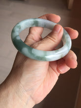 Load image into Gallery viewer, 57.5mm certified 100% natural Type A watermelon-rind green white Cool White Base with Misty Green Patches jadeite bangle PE17-2123
