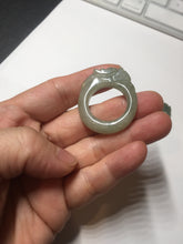Load image into Gallery viewer, 100% natural type A light green/gray/white one-piece carved dragon jadeite jade ring group F154

