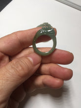 Load image into Gallery viewer, 100% natural type A light green/gray/white one-piece carved dragon jadeite jade ring group F154
