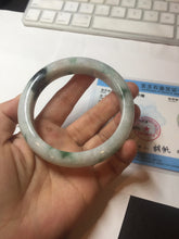 Load image into Gallery viewer, 61mm Certified Type A 100% Natural white/light green with grenn floating flowers Jadeite Jade bangle E153-2443
