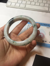 Load image into Gallery viewer, 61mm Certified Type A 100% Natural white/light green with grenn floating flowers Jadeite Jade bangle E153-2443
