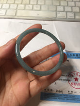 Load image into Gallery viewer, 51.5mm Certified Type A 100% Natural Light Blue Green Gray Ru Kiln Sky Celadon Blue (汝窑天青蓝) Guatemala Jadeite Jade Slim Round Bangle PJ104-7377
