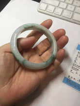Load image into Gallery viewer, 54.6mm Certified Type A 100% Natural white/light green with grenn floating flowers Jadeite Jade bangle E154-2437
