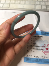 Load image into Gallery viewer, 51.5mm Certified Type A 100% Natural Light Blue Green Gray Ru Kiln Sky Celadon Blue (汝窑天青蓝) Guatemala Jadeite Jade Slim Round Bangle PJ104-7377
